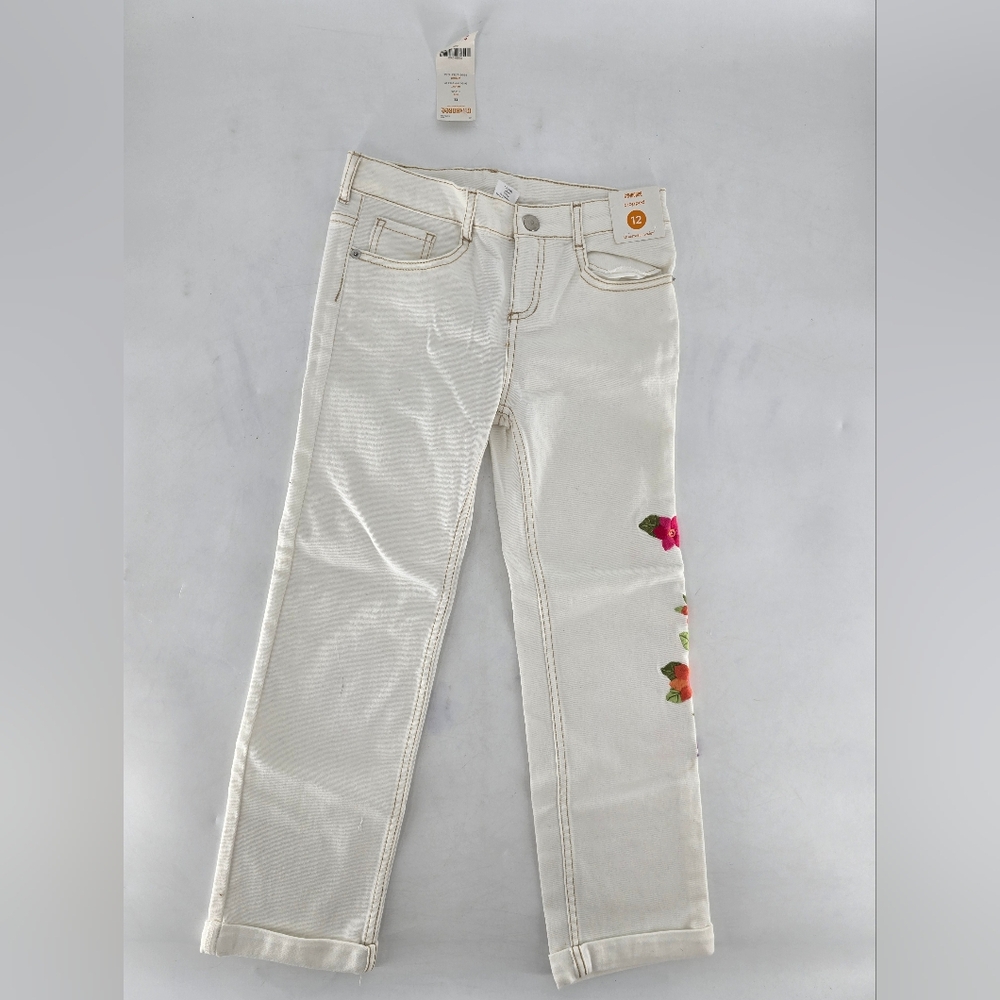Gymboree Off-White Jeans with‎ Floral Details